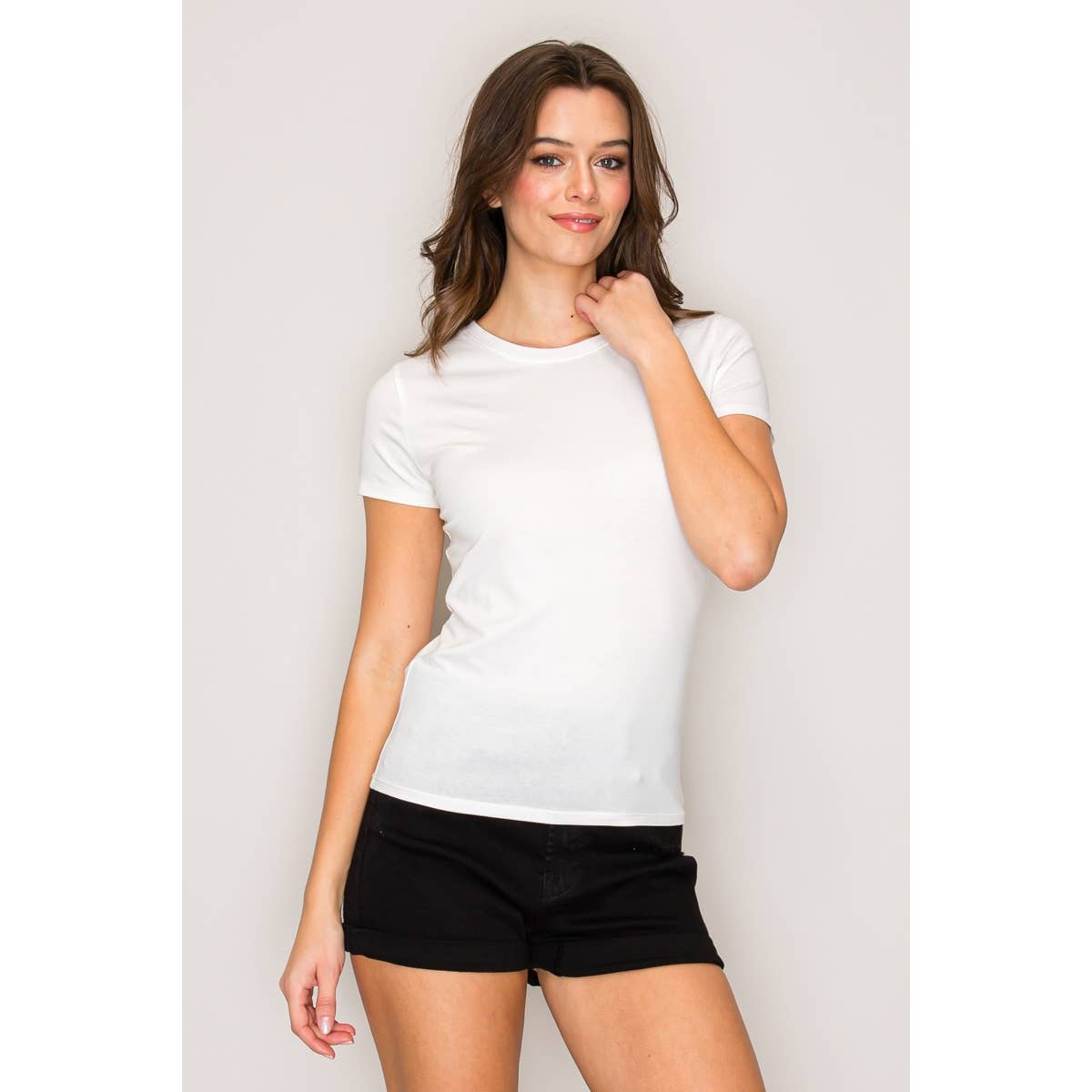 Popular 21 - Crew Neck Short Sleeve Basic Casual Knit Top: Beaver Fur / S-M-L(2-2-2)