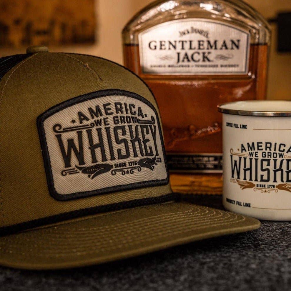 American Cattle Co - We Grow Whiskey Hat - Flat: Olive