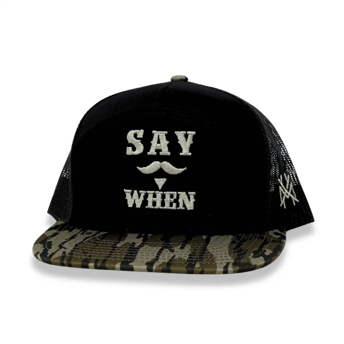 The Mad Hatter Co - Say When Trucker Hat: 7 Panel Bottomland/Black