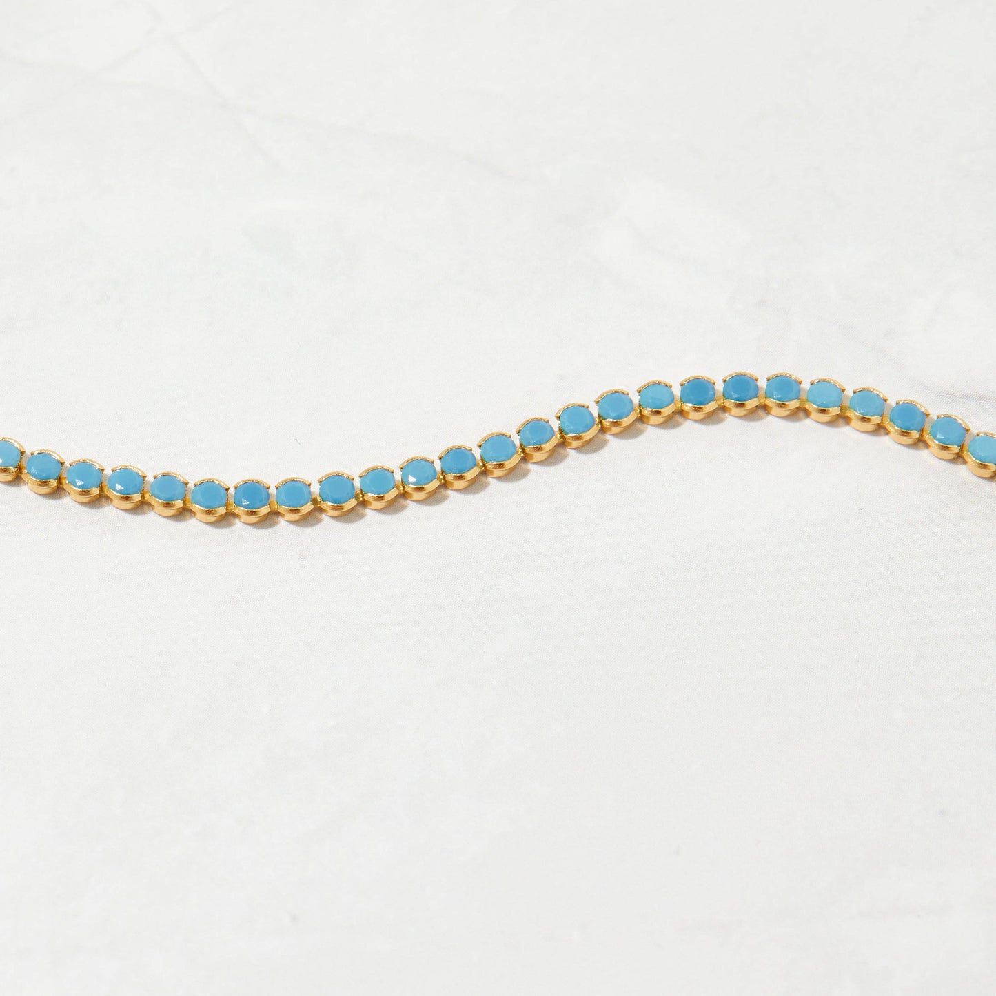 Sami Jewels - 3mm Turquoise Tennis Bracelet: 7" + 0.5" Ext / Gold