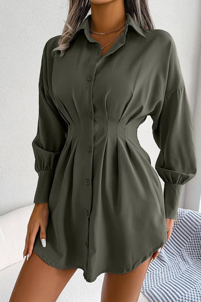 UNISHE - Plain Open Button High Waist Blouse Shirt Dress BJS026: White / S