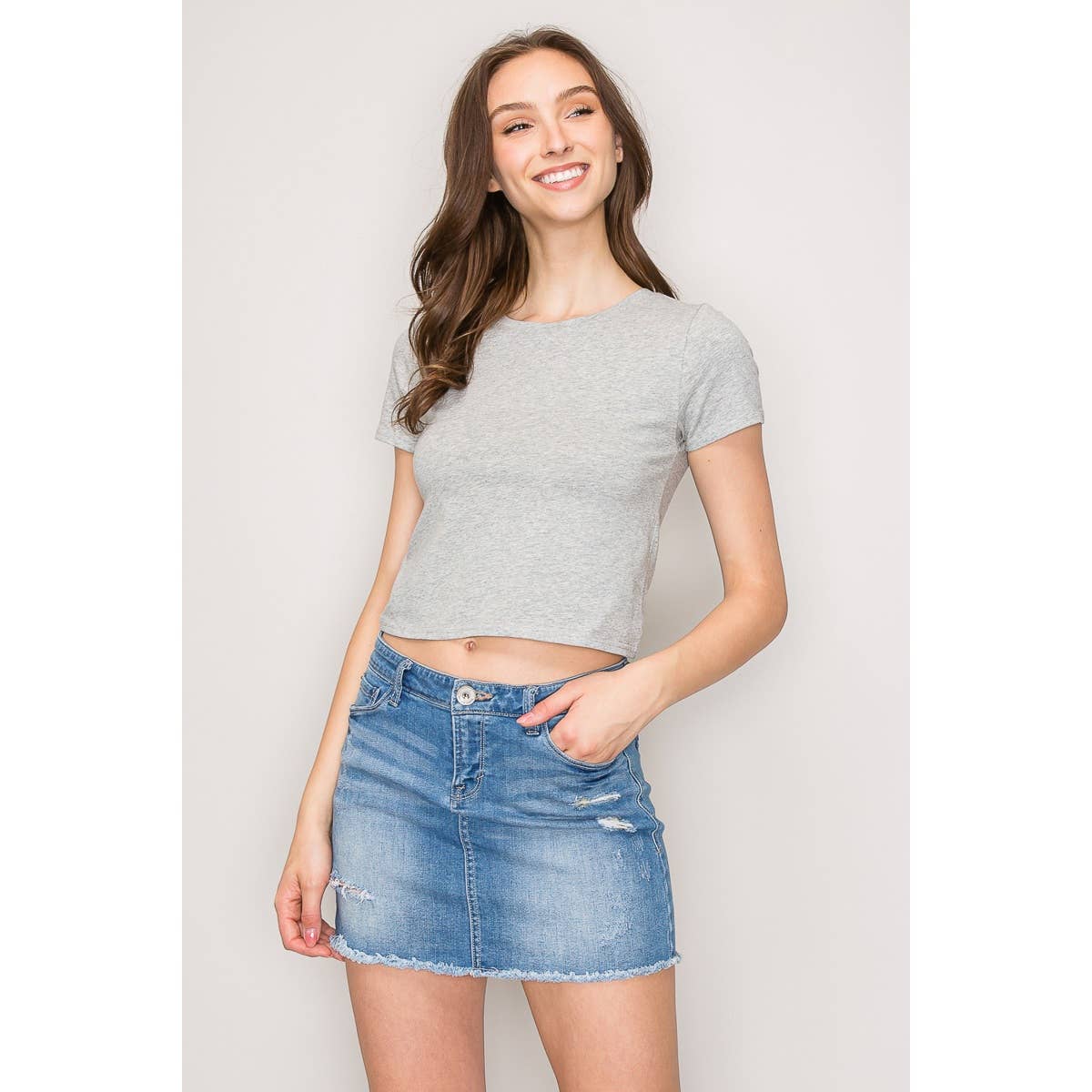 Popular 21 - Short Sleeve Crew Neck Classic Basic Casual Tee: Navy / S-M-L(2-2-2)