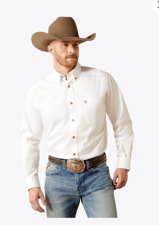 ARIAT MENS SOLID WHITE TWILL CLASSIC FIT TWILL SHIRT
