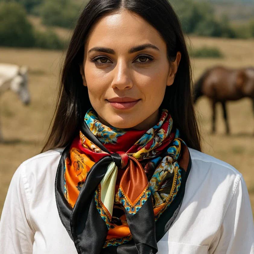 Rodeo Drive - 35X35" Black and Red Floral Paisley Wild Rag / Scarf WR1025