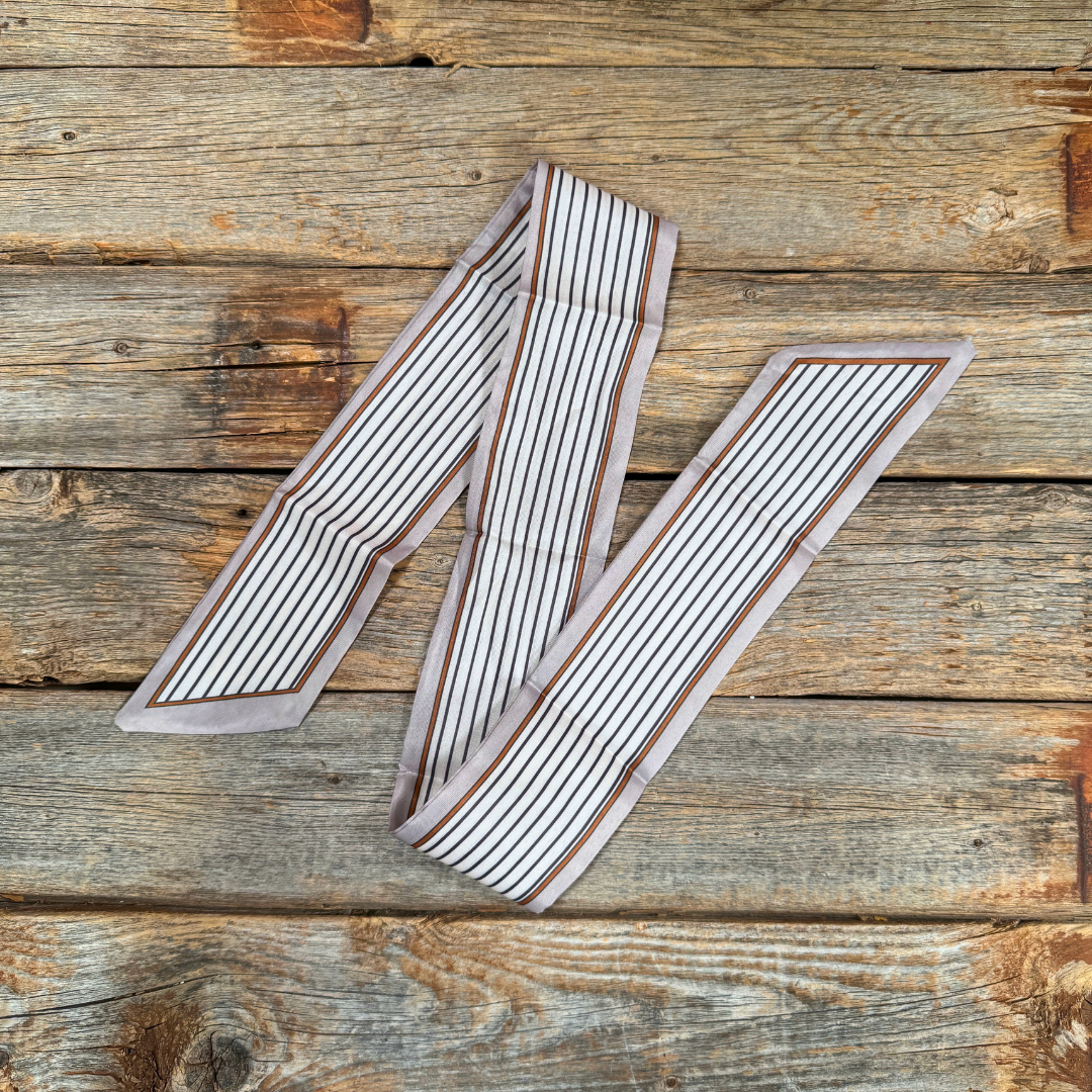 Rodeo Drive - Cream and Brown Western Skinny Mini Wild Rag Scarf / Cowgirl Necktie #TW101