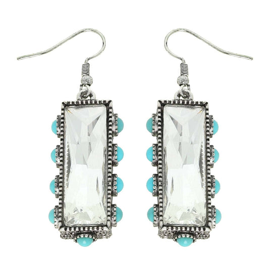 SP Sophia Collection - Western Turquoise Rectangle Gemstone Earrings: Crystal