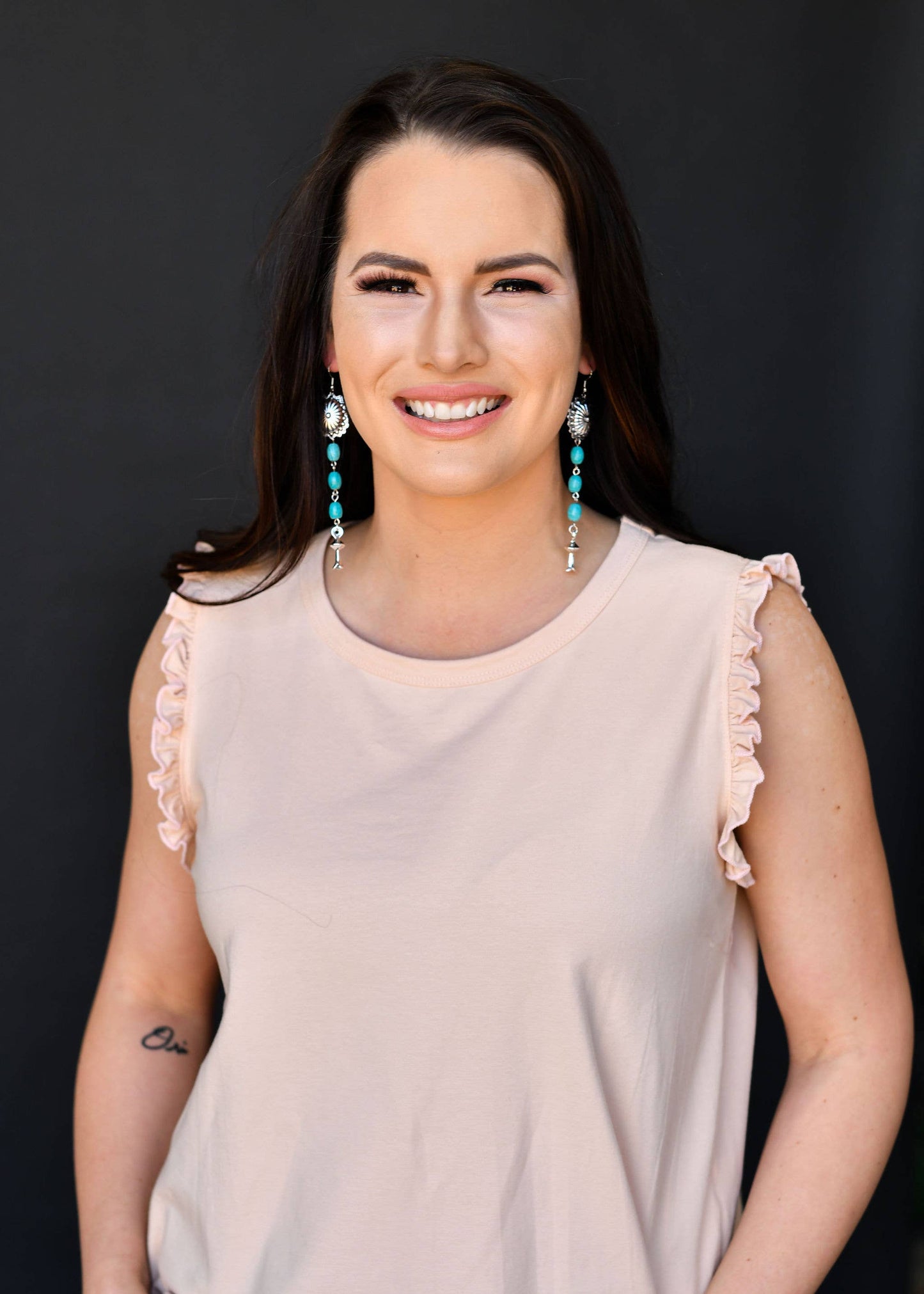 West & Co. - 4.5" Turquoise Drop Earring With Silver Concho and Blossom on Fishhook