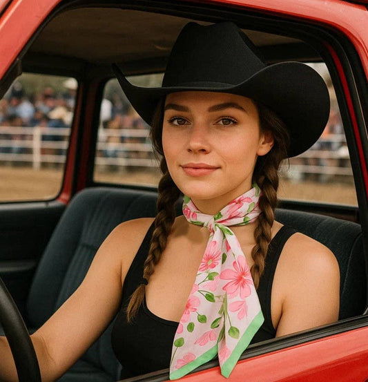 Rodeo Drive - Pink and Green Western Skinny Mini Wild Rag Scarf / Cowgirl Necktie #TW139