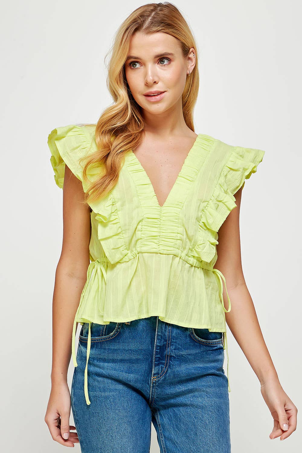 Strut & Bolt - Smocked Detail Ruffle Top: FLAMINGO PINK