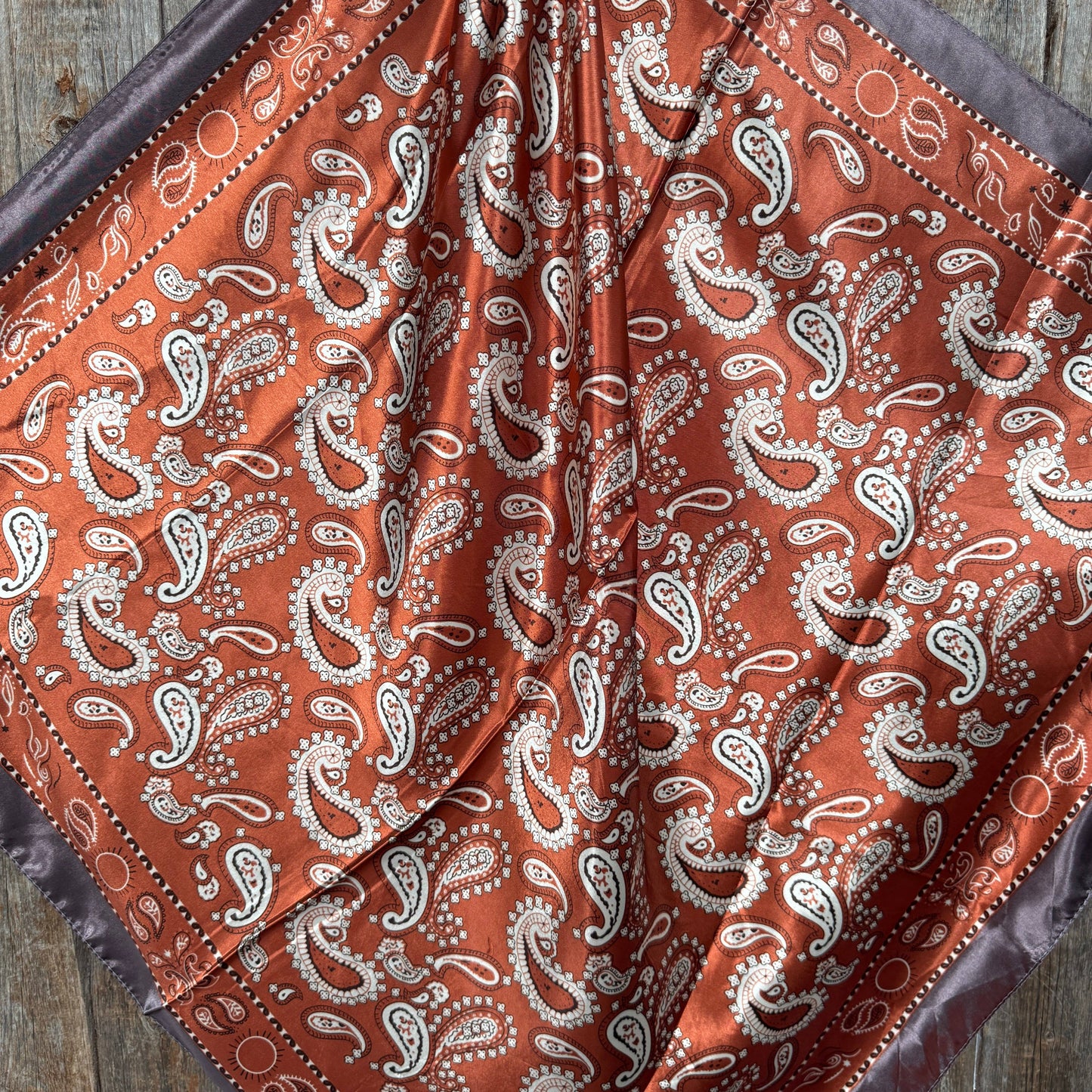 Rodeo Drive - 35X35" Rust and Brown Floral Paisley Wild Rag / Scarf WR3384