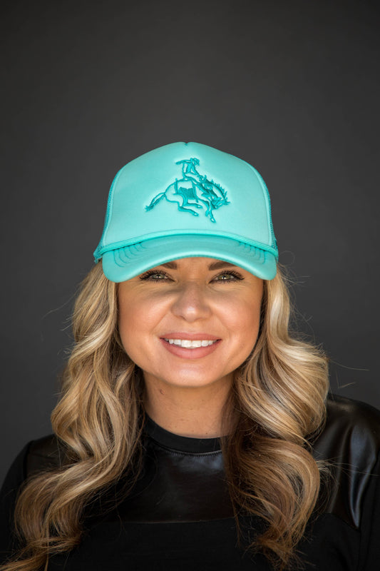 West & Co. - Turq Trucker Cap w/Turq Embroidered Bucking Horse Design
