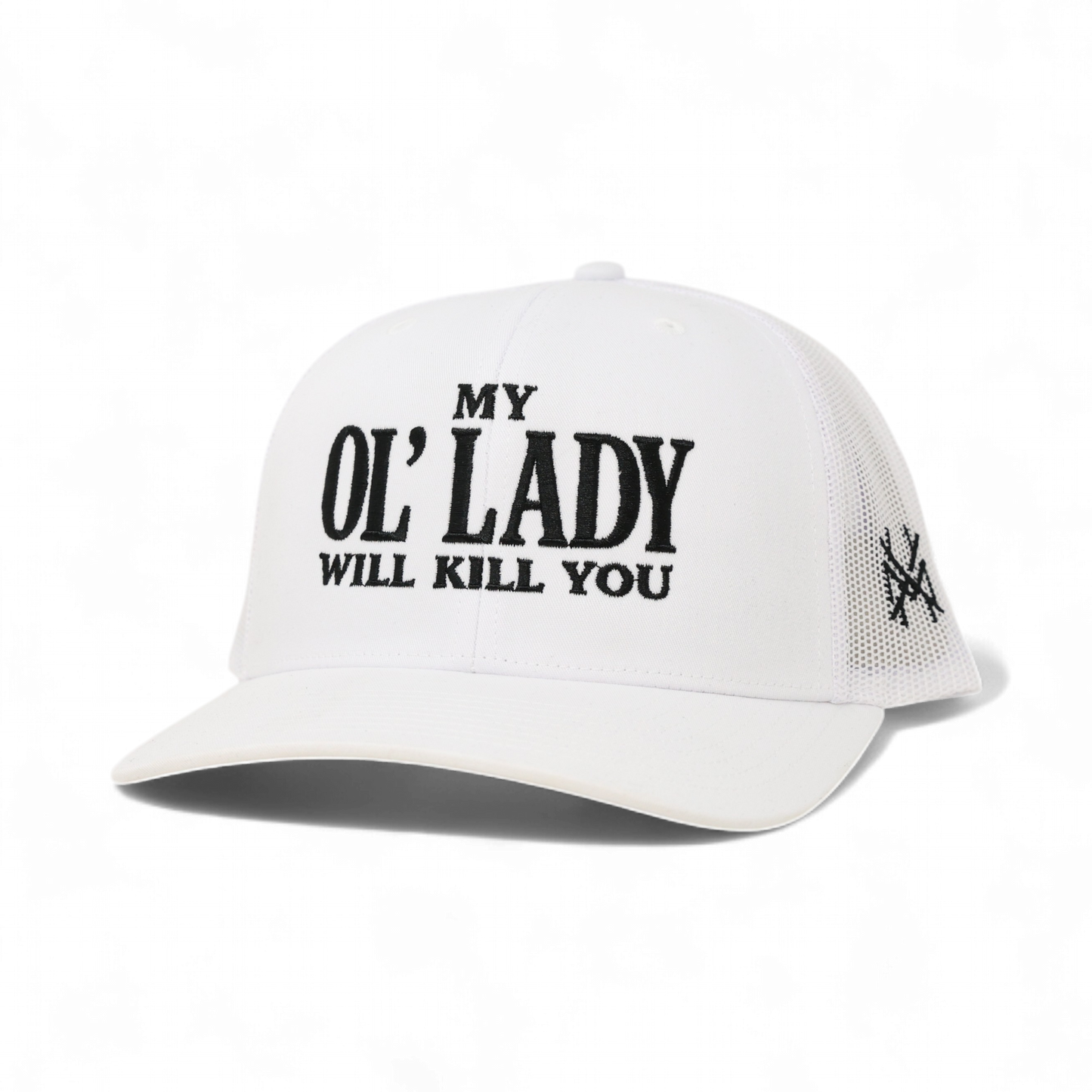 The Mad Hatter Co - My Ol Lady Will Kill You Trucker Hat: 7 Panel Bottomland/ Loden/ Bottomland