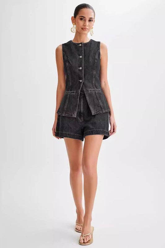 By Claude - WOMEN FASHION DENIM TWO PIECE SET: Navy / XL
