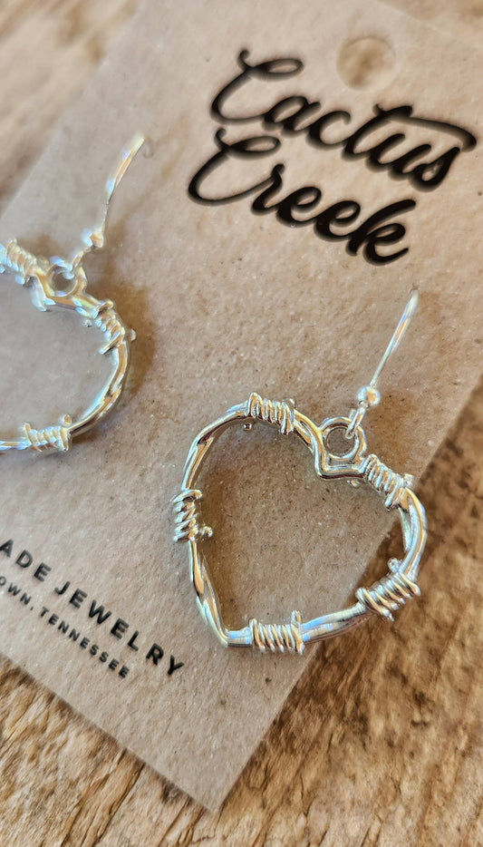 Cocklebur Clothing Co. - Barbed Wire Heart Earrings