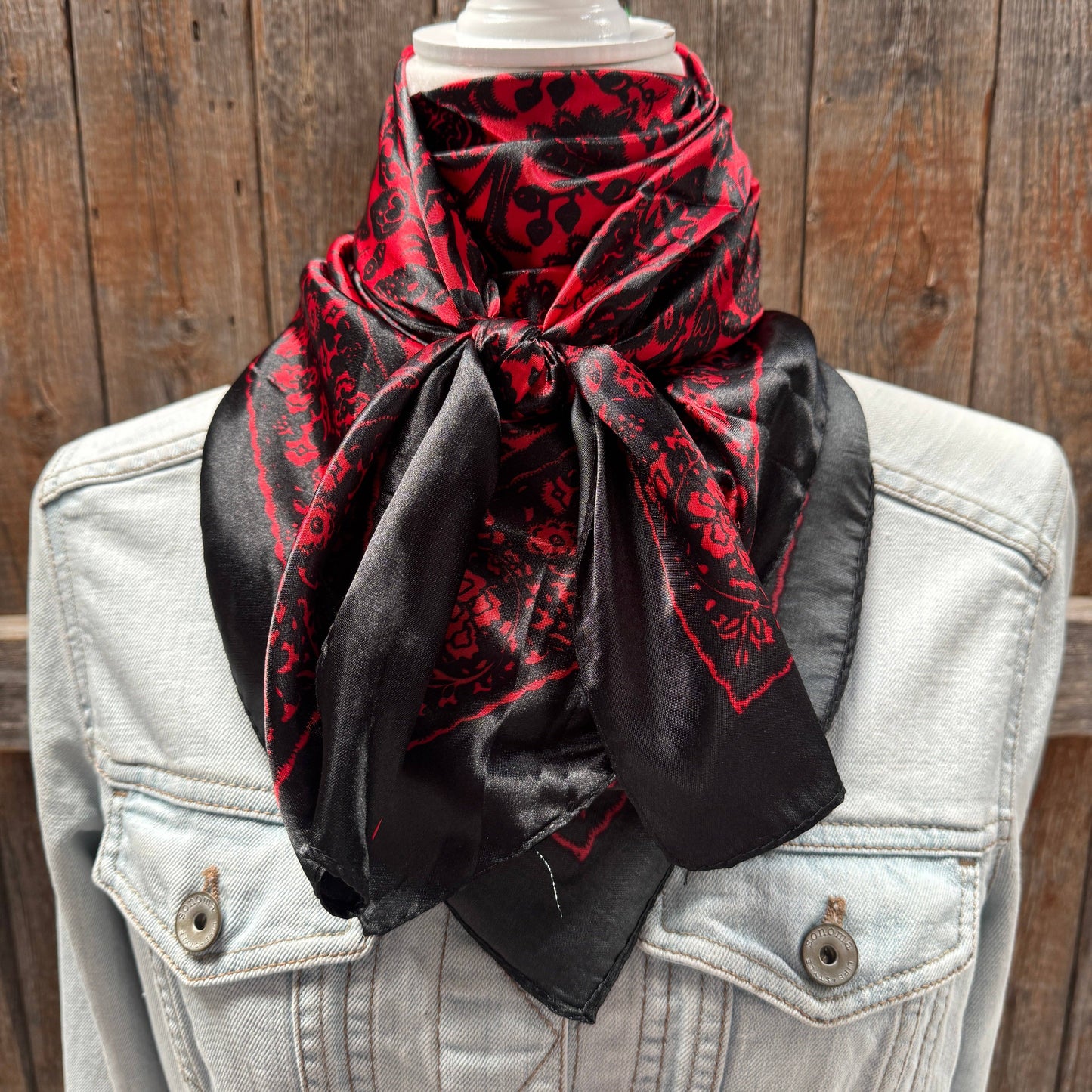 Rodeo Drive - 35X35" Black and Red Floral Paisley Wild Rag / Scarf WR3445