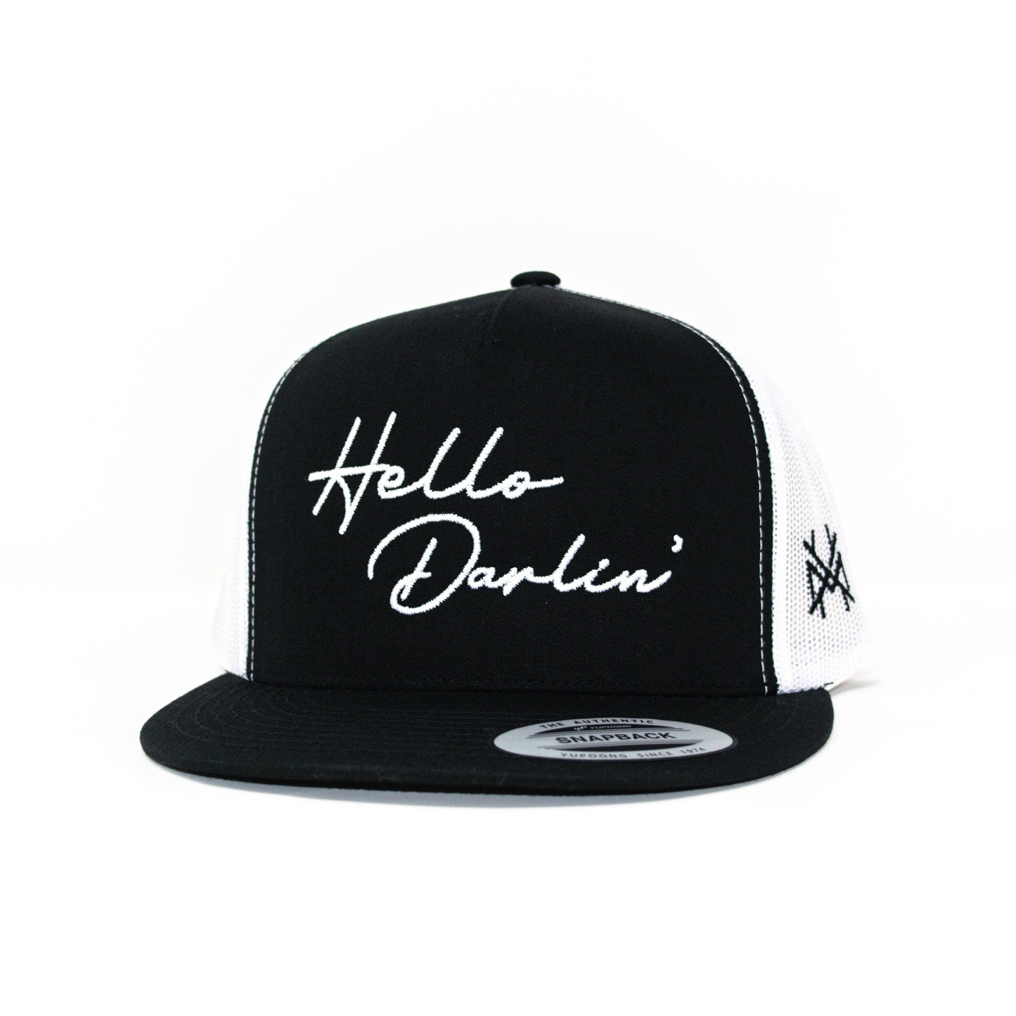 The Mad Hatter Co - Hello Darlin Trucker Hat: Flat Bill Charcoal/White