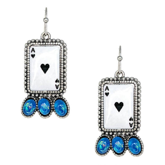 Fashion City - Ace of Heart Designed Hook Earrings: SBBL / ONE SIZE