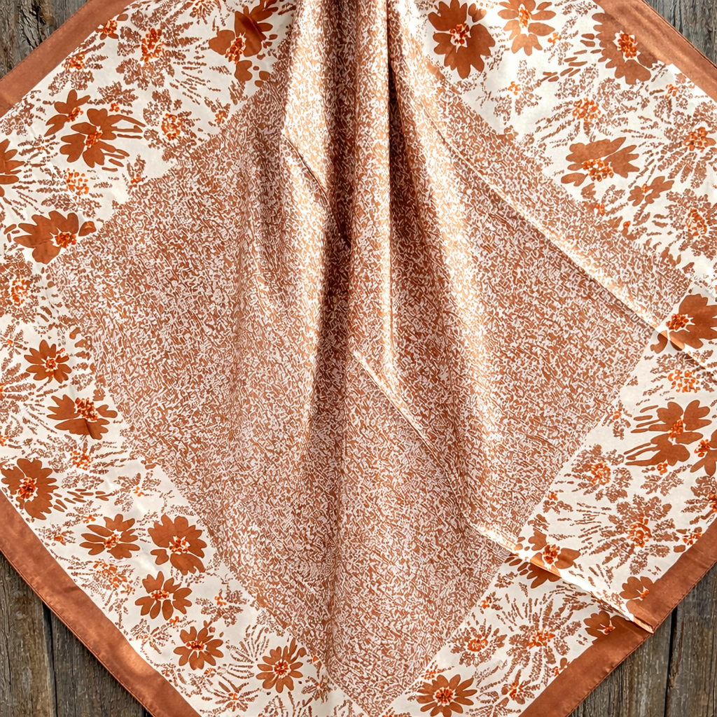 Rodeo Drive - 35X35" Cream and Brown Floral Wild Rag / Scarf WR3352
