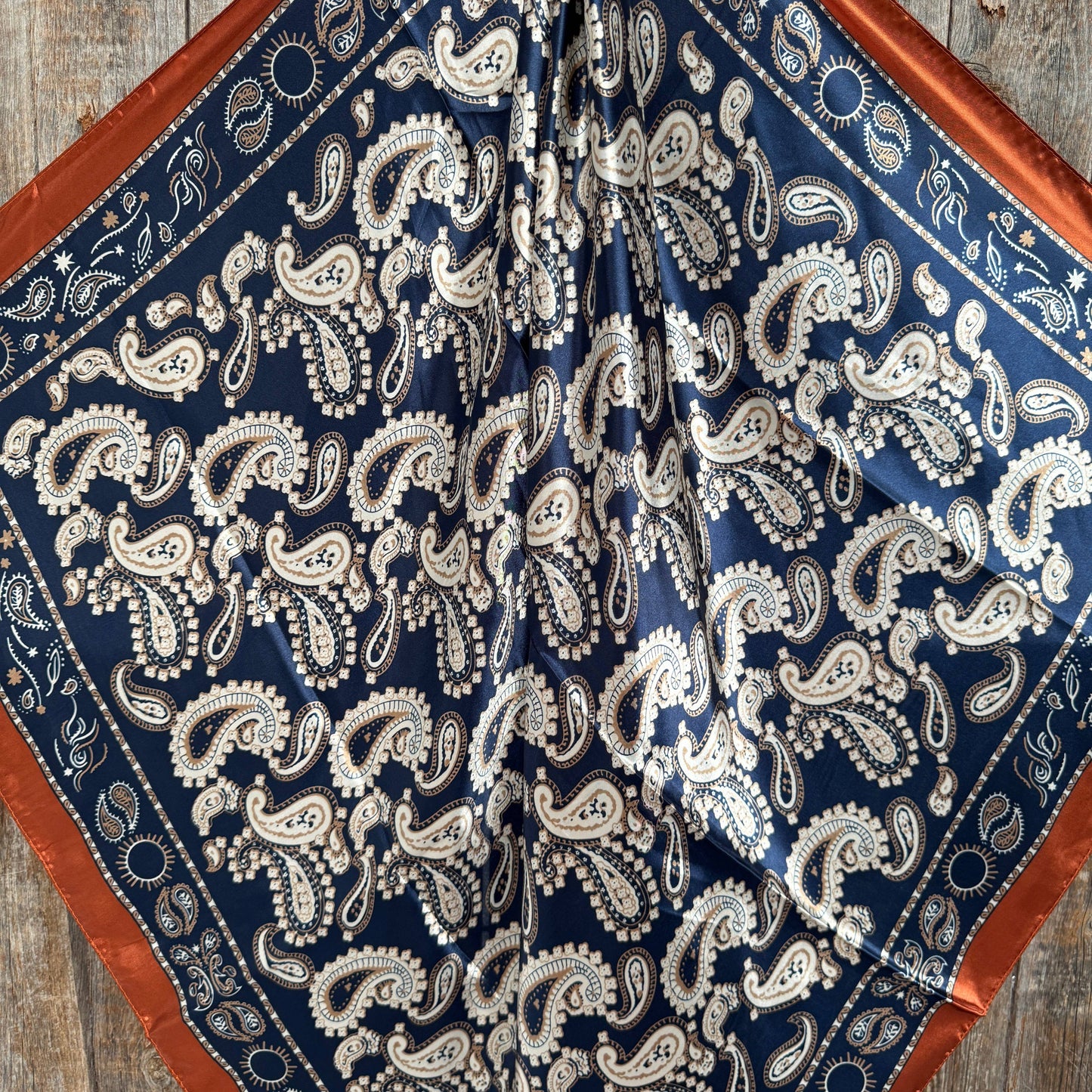 Rodeo Drive - 35X35" Navy and Rust Floral Paisley Wild Rag / Scarf WR3386