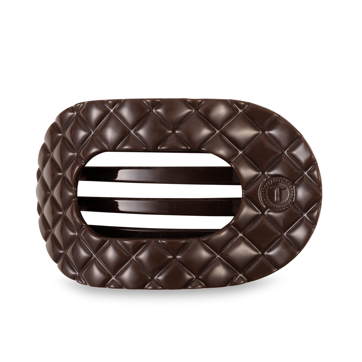 TELETIES - Flat Round Hair Clip | Large | Truly Taupe Quilted