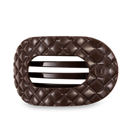 TELETIES - Flat Round Hair Clip | Large | Truly Taupe Quilted