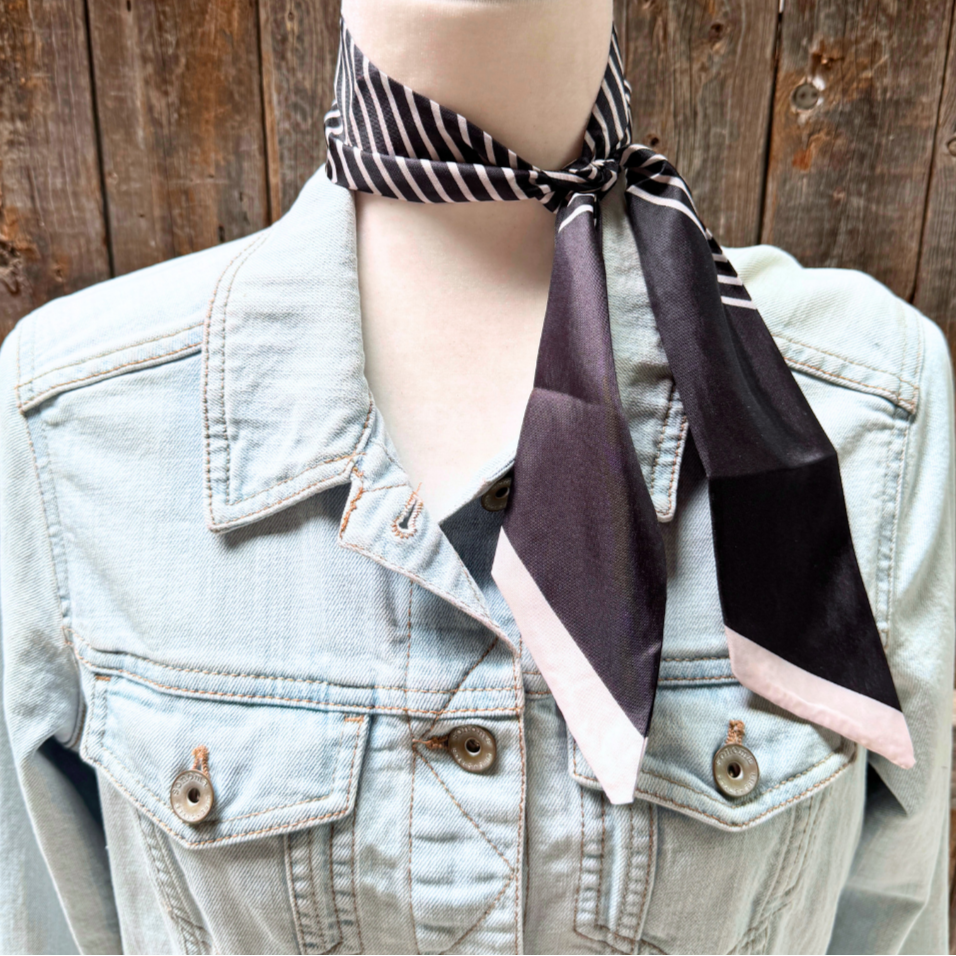 Rodeo Drive - Black and White Western Skinny Mini Wild Rag Scarf / Cowgirl Necktie #TW130
