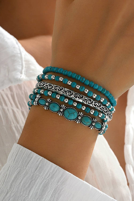 Little Daisy Closet - LDC Western Turquoise Beading 5pcs Layered Bracelet: Silvery