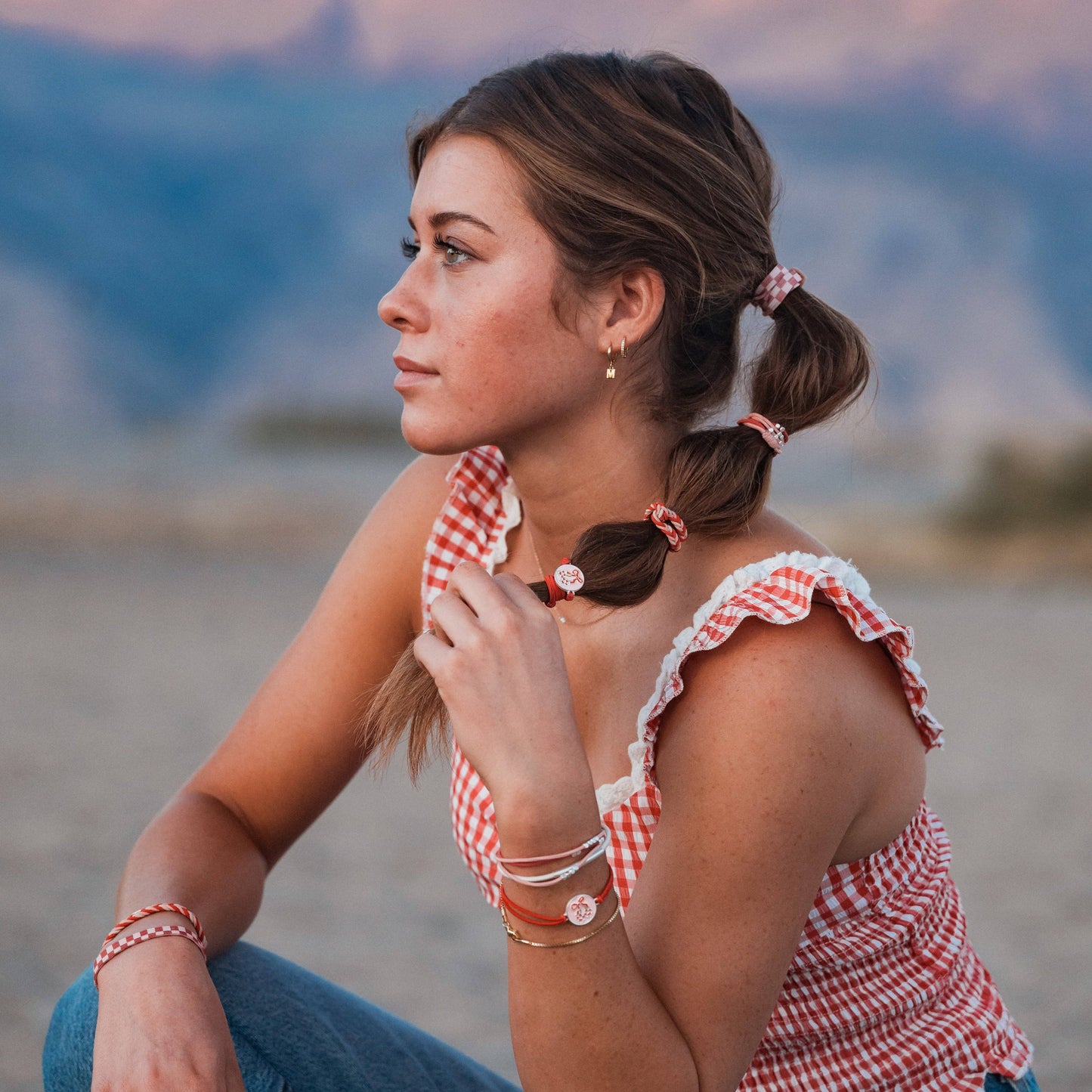 K'lani hair tie bracelets - "Sweet" Pink Cherry Hair Tie Bracelets: Large