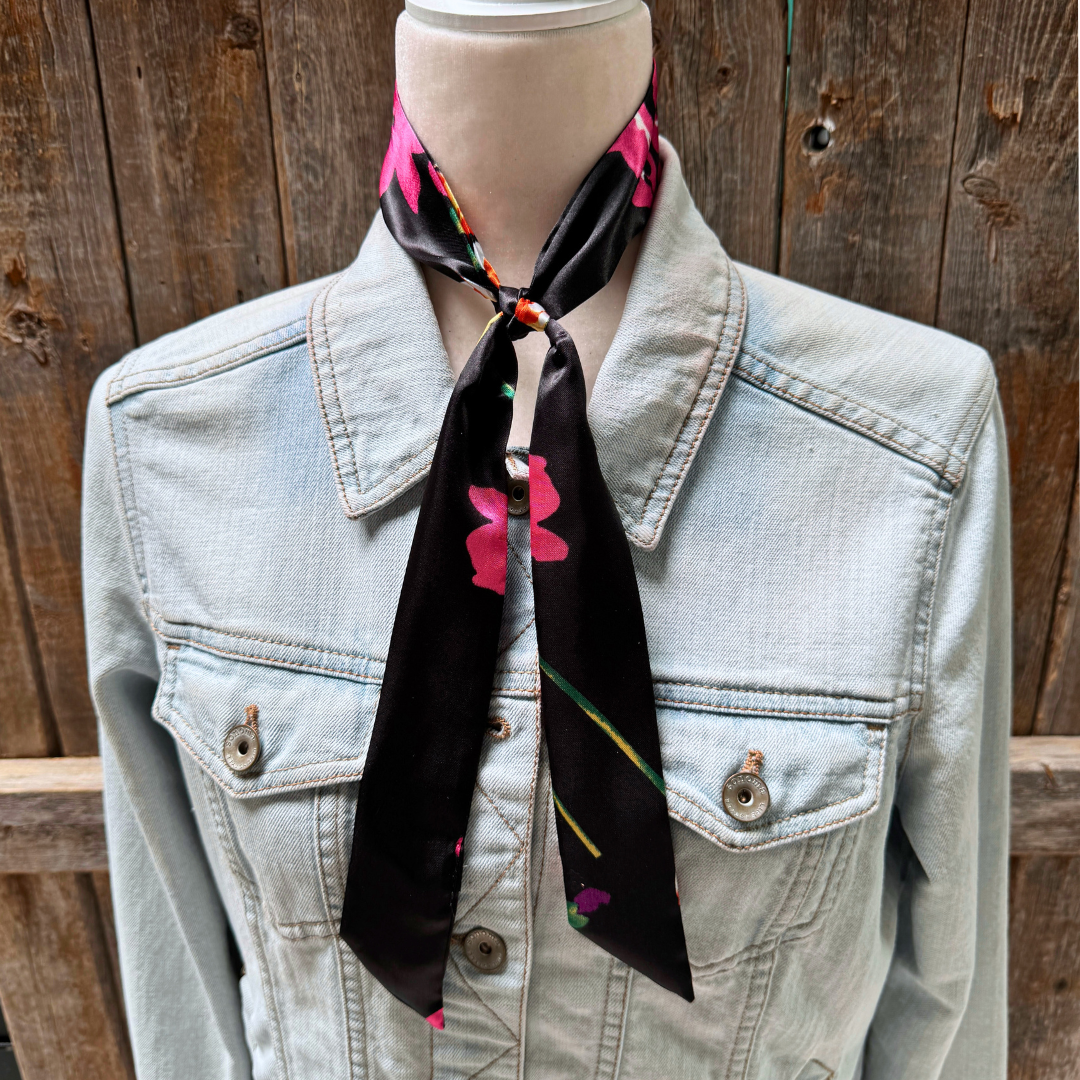 Rodeo Drive - Black and Pink Western Skinny Mini Wild Rag Scarf / Cowgirl Necktie #TW320