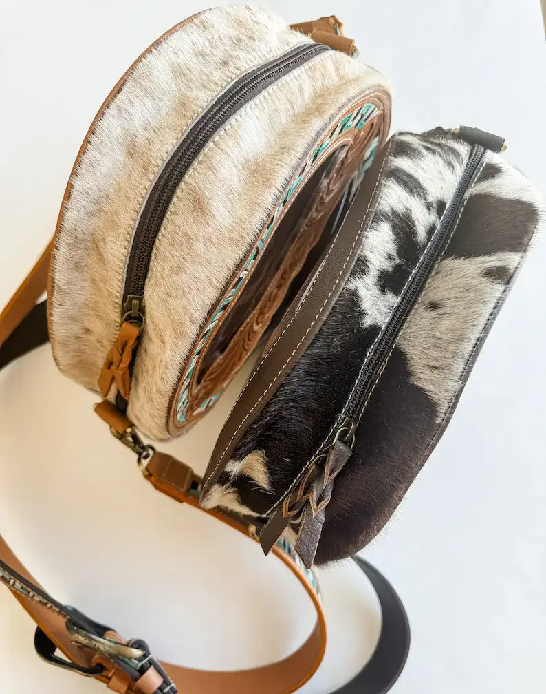 Boho Ranch Shop - JANIE CLEAR ROUND crossbody | hand tooled western festival: TAN