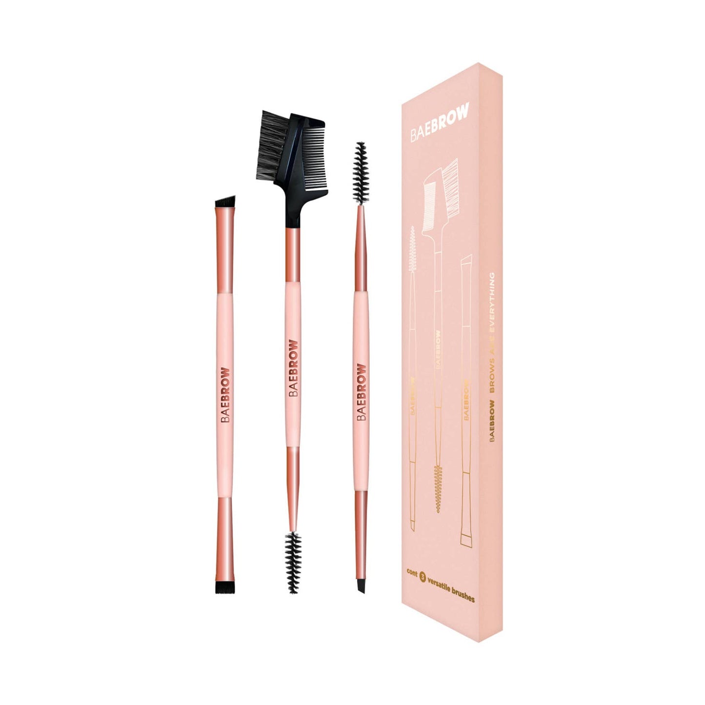 BAEBROW - BRUSH TRIO - ESSENTIAL BROW AND LASH STYLING KIT: Nude + Rose Gold