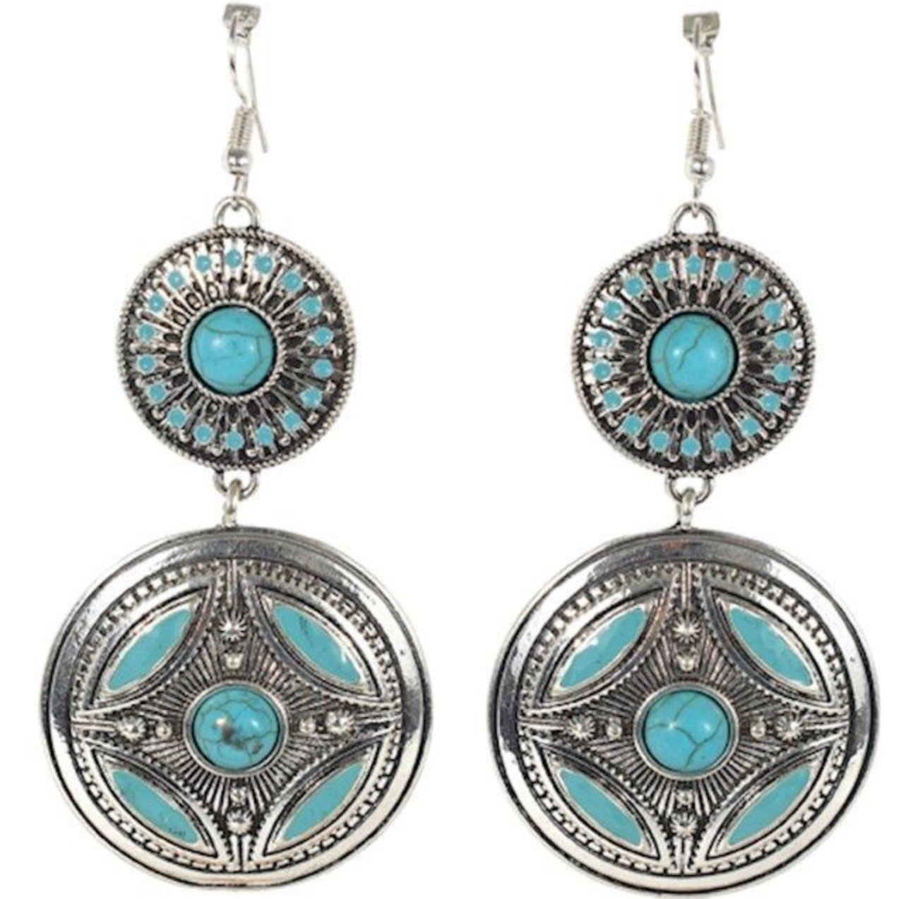 JUSTIN DISC SILVER AND TURQUOISE EARRINGS