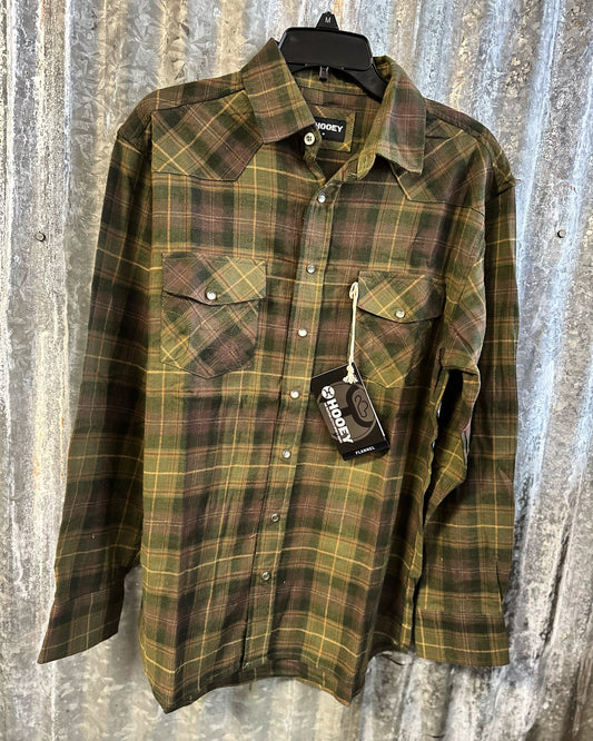 HOOEY MEN’S FLANNEL BROWN/BLACK LONG SLEECE LOOSE FITTING FLANNEL WITH PEARL SNAPS