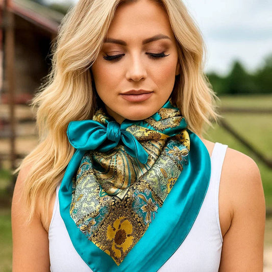 Rodeo Drive - 35X35"  Teal Tone Paisley Wild Rag / Scarf WR1000