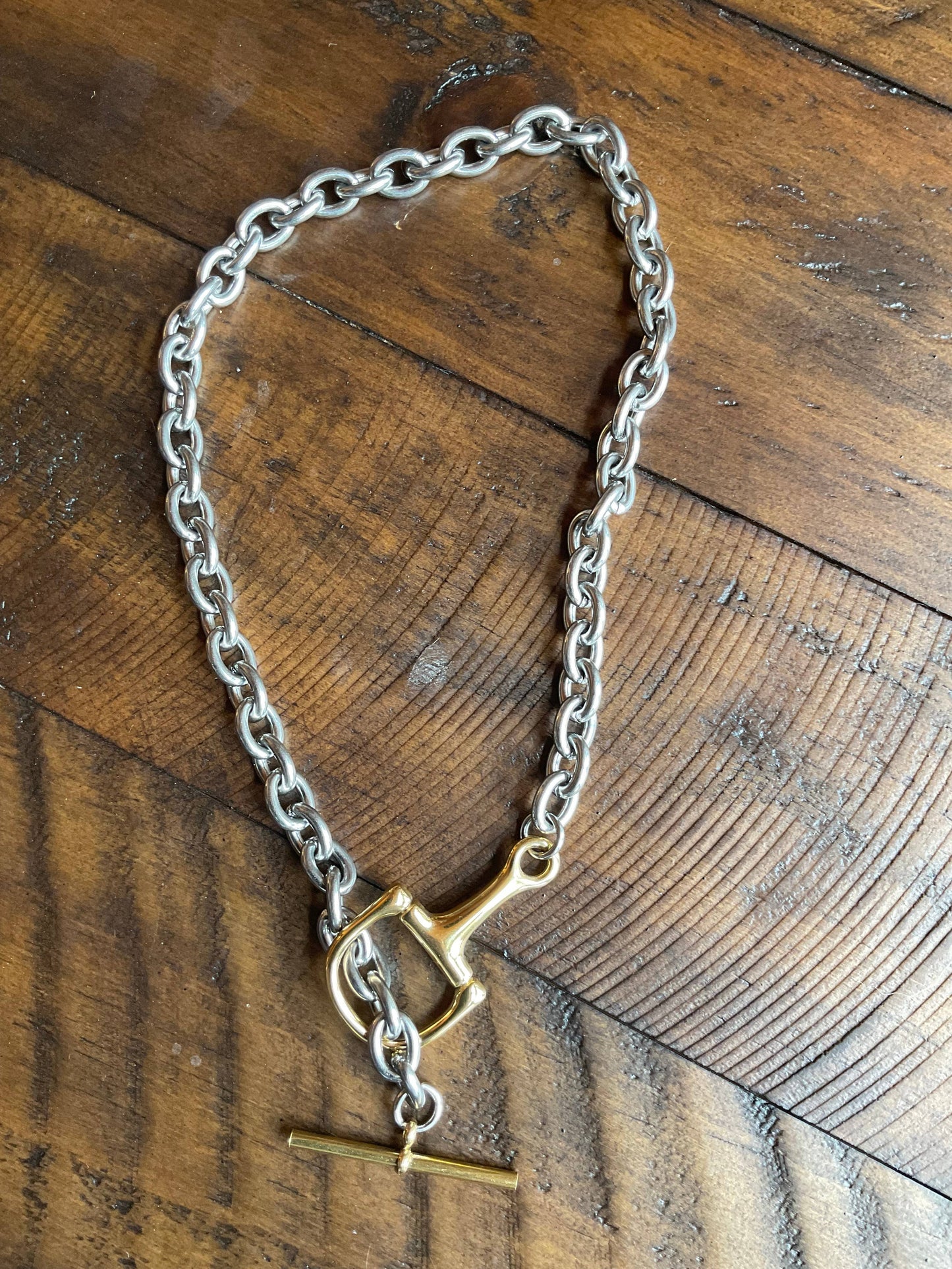Westrian International - Stainless Steel Equestrian Snaffle Bit Two Tone Necklace: 17.8”
