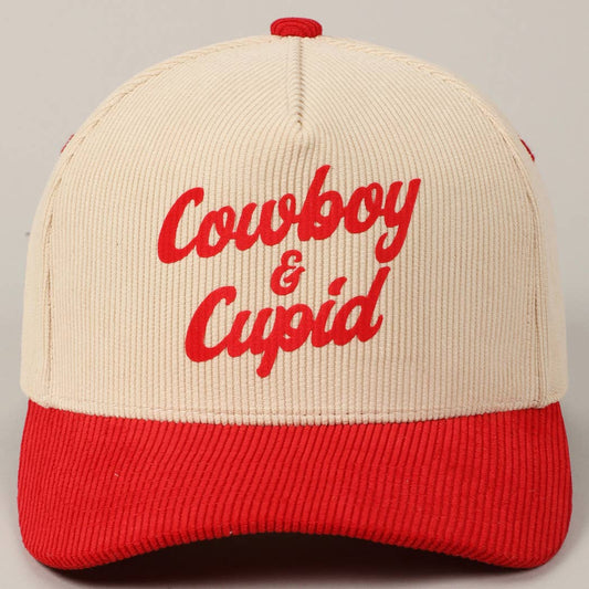 Fashion City - Cowboy & Cupid Two-Tone Corduroy 5-Panel Cap: Red / ONE SIZE