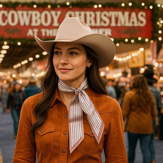 Rodeo Drive - Cream and Brown Western Skinny Mini Wild Rag Scarf / Cowgirl Necktie #TW101