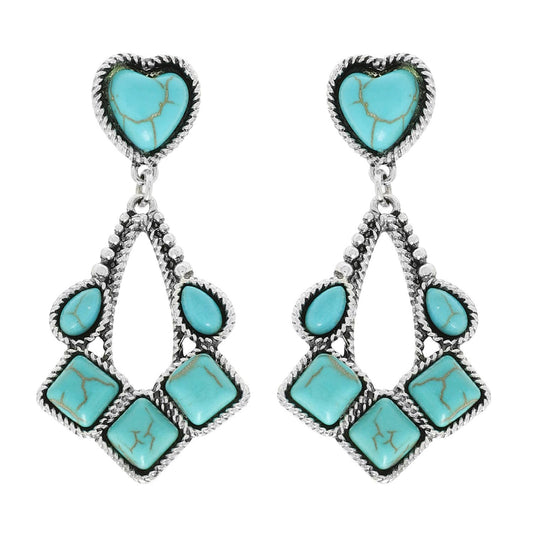 SP Sophia Collection - Western Jeweled Two tier Heart Teardrop Earrings : Turquoise