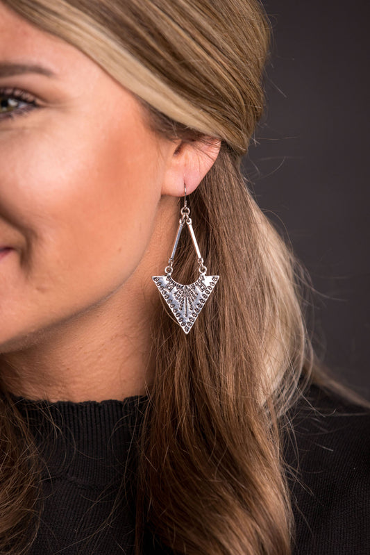 West & Co. - Burnished Silver Triangle Stamped Drop Earring
