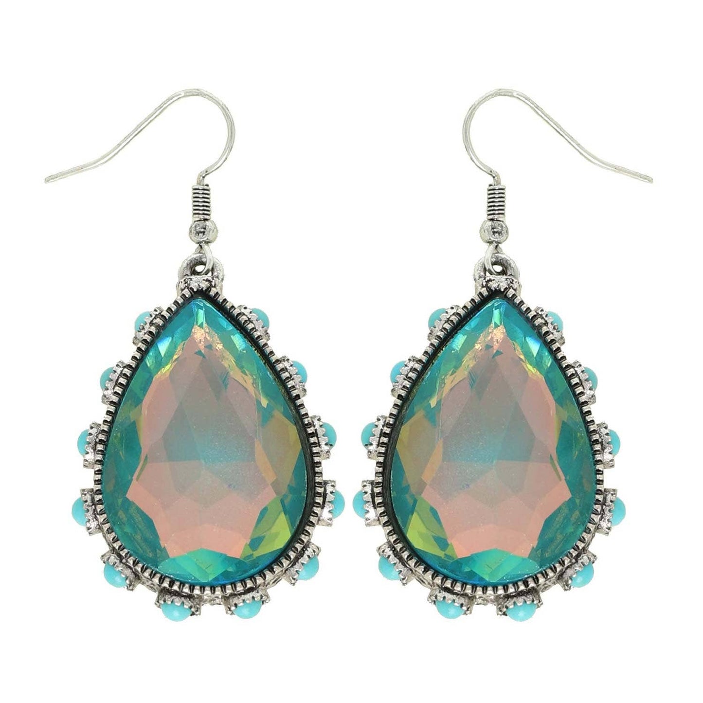 SP Sophia Collection - Western Teardrop Cut Gemstone Turquoise Earrings: Turquoise