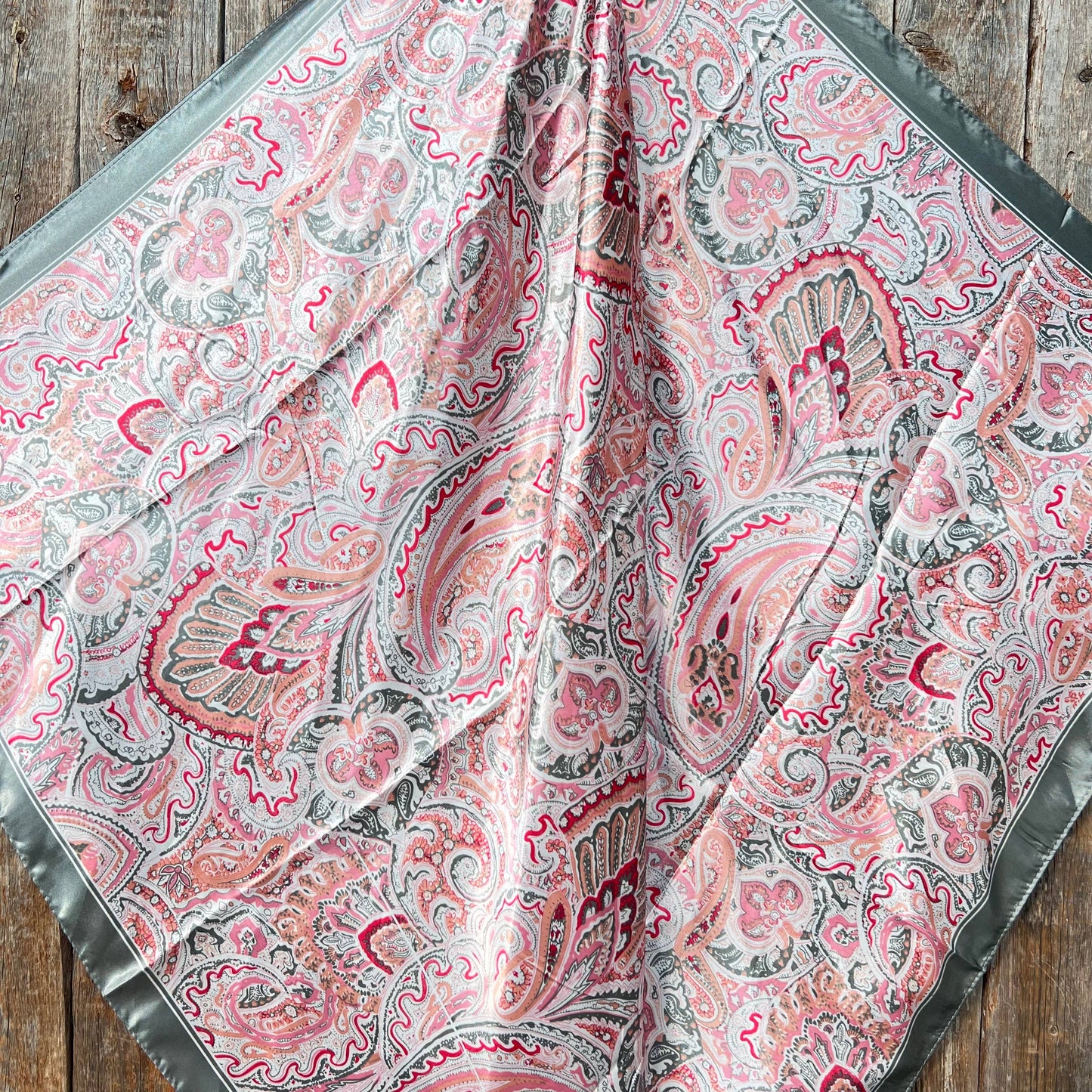 Rodeo Drive - 35X35"  Pink & Grey Paisley Wild Rag/Scarf WR3416