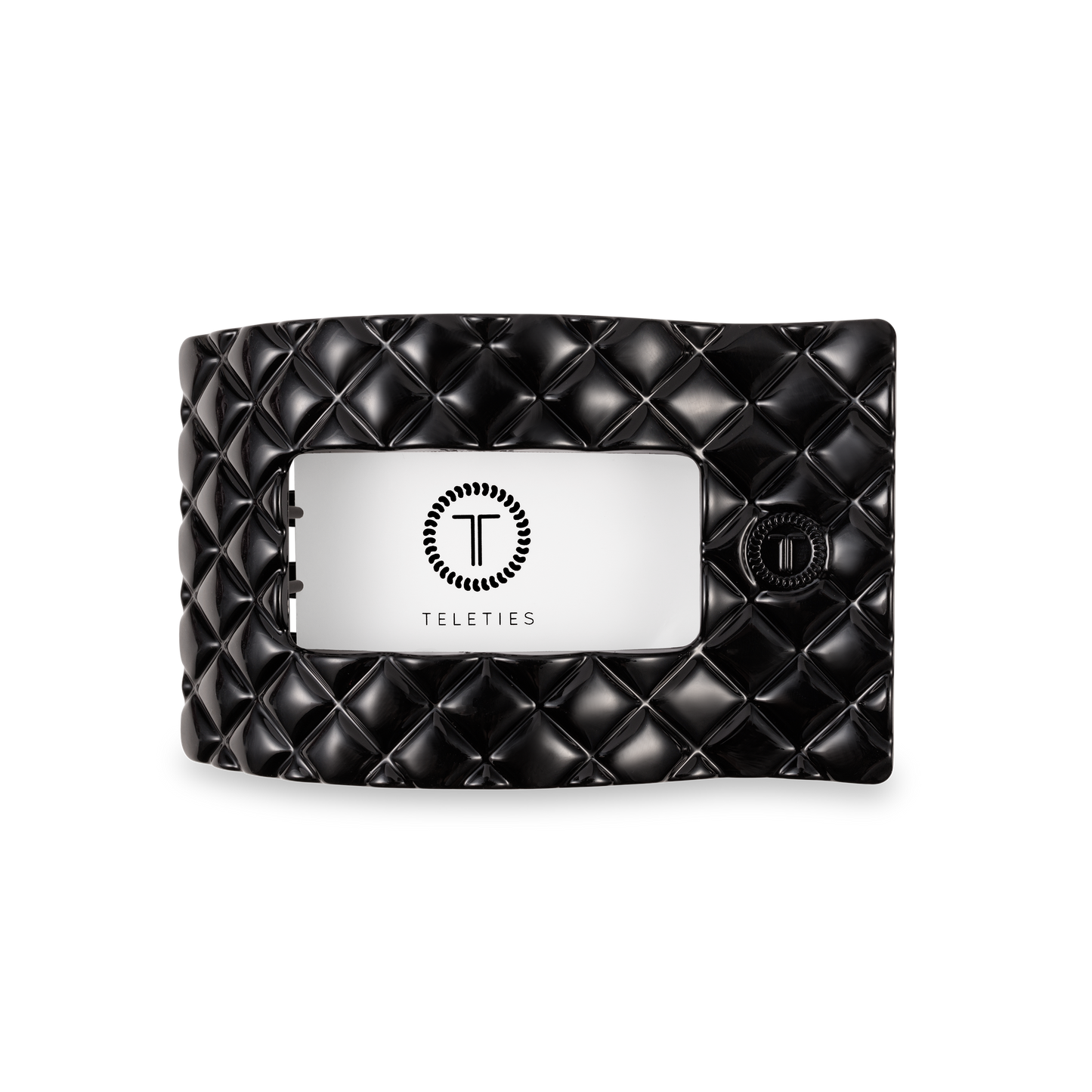 TELETIES - Flat Rectangle Hair Clip | Medium | Jet Black Quilted