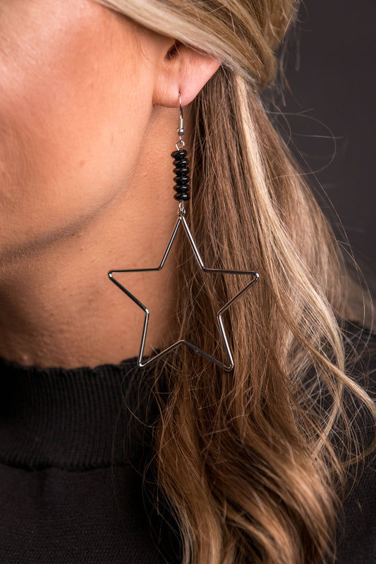 West & Co. - 4" Gold Star Earring with Black Beaded Accent