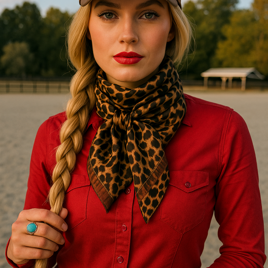 Rodeo Drive - 35X35"  Brown Leopard Wild Rag/Scarf WR169