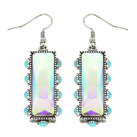 SP Sophia Collection - Western Turquoise Rectangle Gemstone Earrings: Iridescent