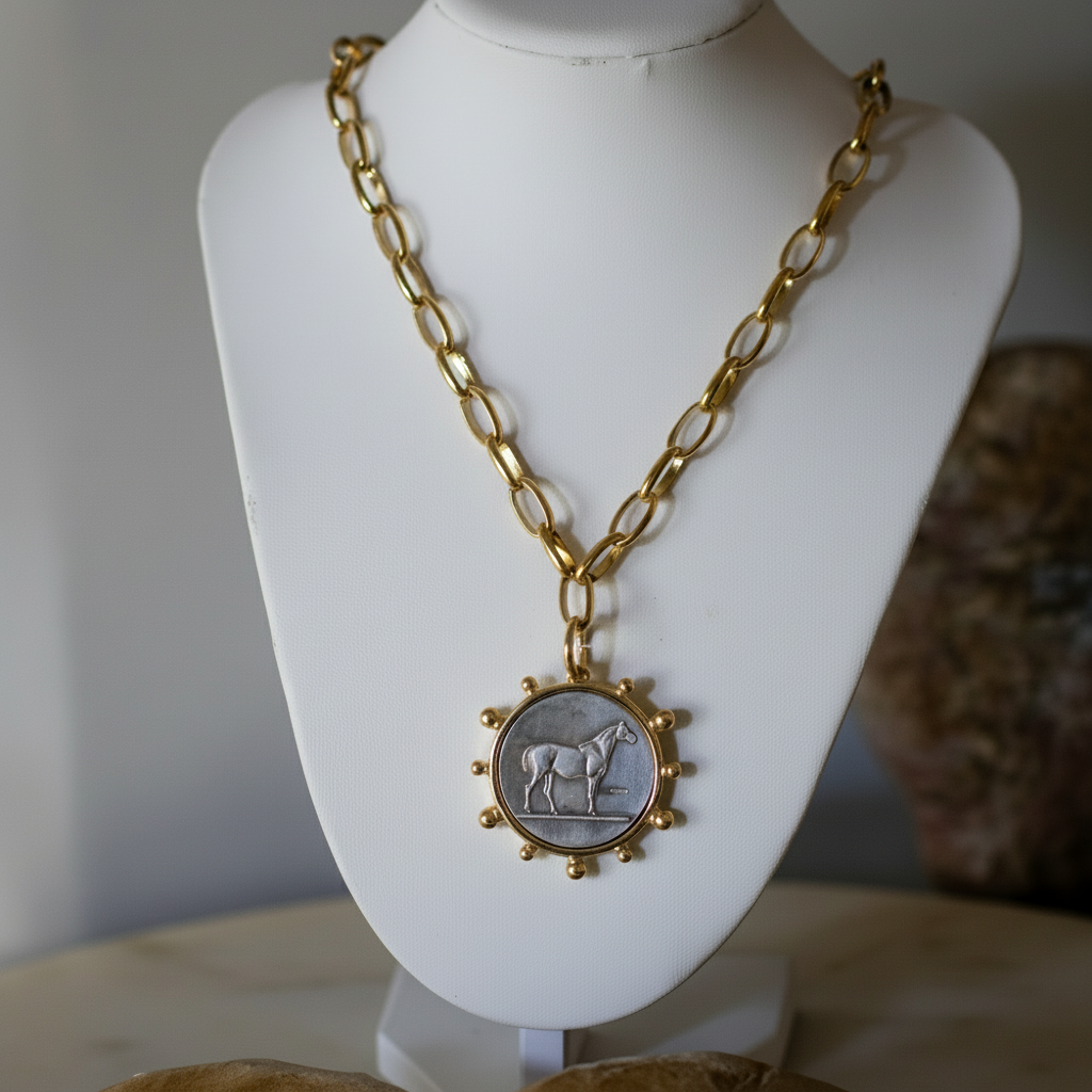 Deep South Originals Inc. - Heritage Horse Coin Necklace - Gold Plated Stainless Steel - Equestrian Coin