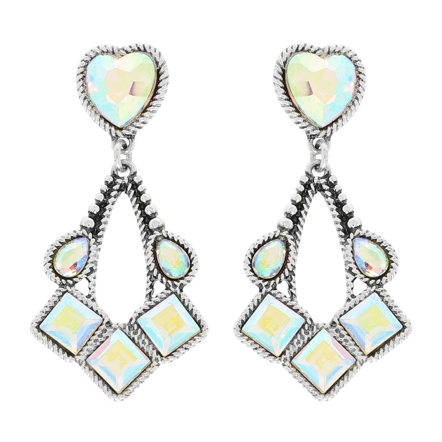 SP Sophia Collection - Western Jeweled Two tier Heart Teardrop Earrings  : Turquoise