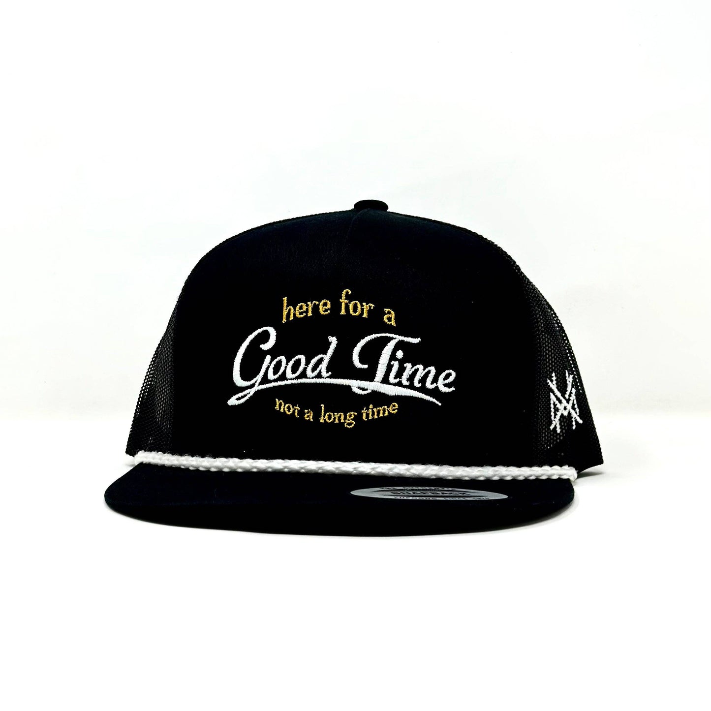 The Mad Hatter Co - MHC Here For a Good Time Trucker Hat: Black/ White Otto