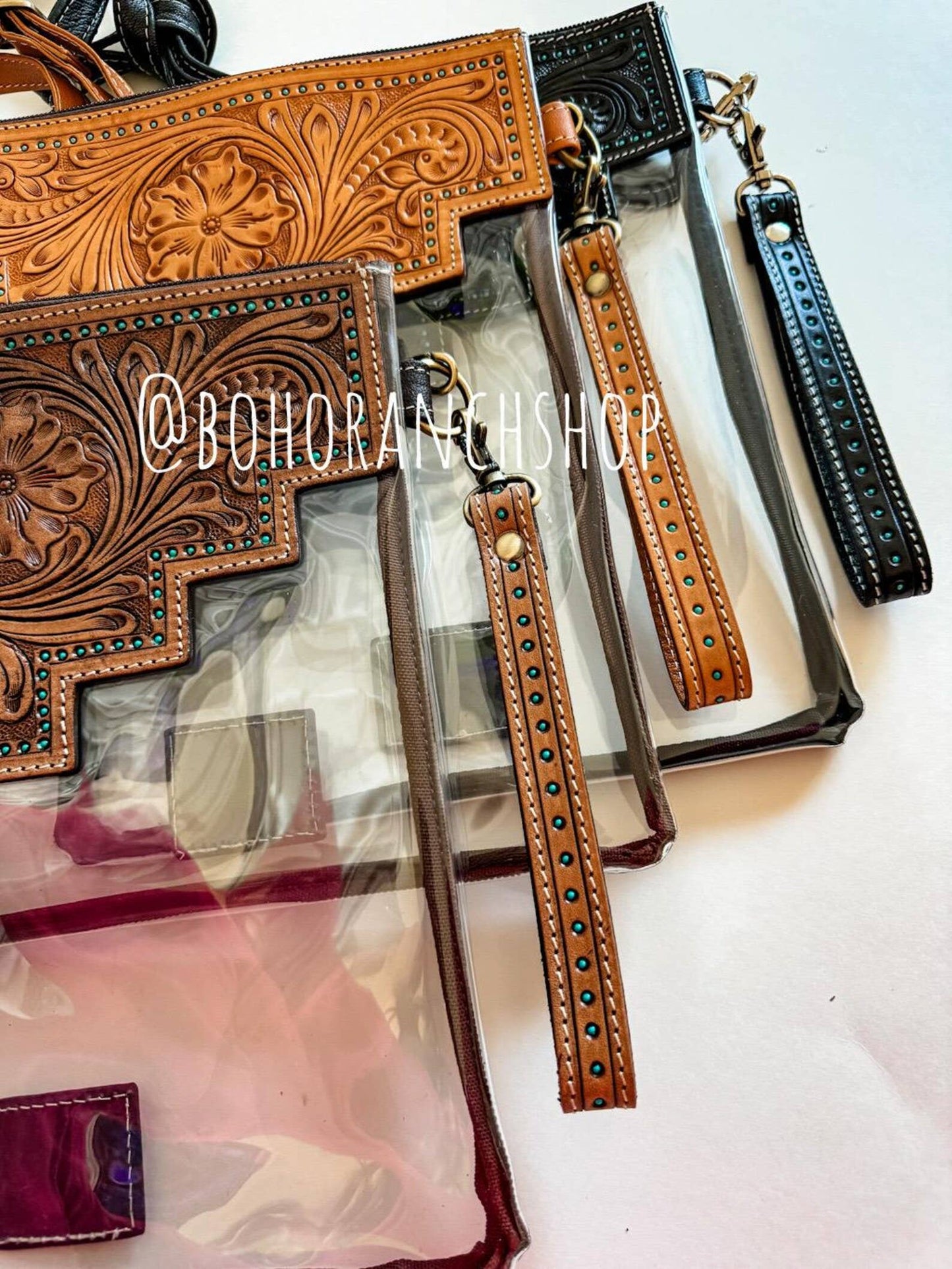 Boho Ranch Shop - SHAYNE LARGE - Hand Tooled Clear Crossbody Concert bag : TAN