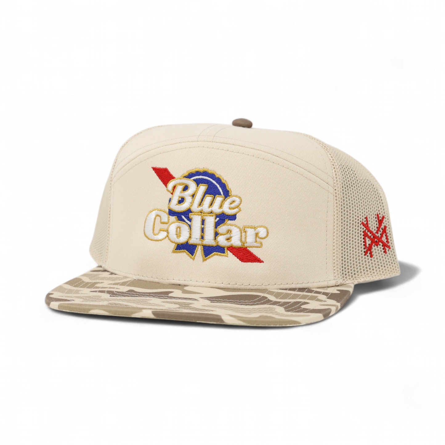The Mad Hatter Co - Blue Collar Trucker Hat: Flat Bill Black with Red Rope